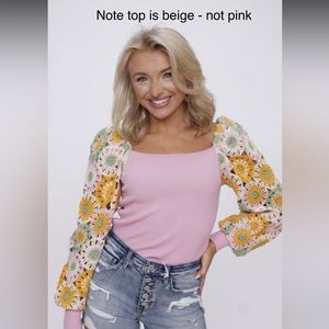 Entro Beige Sweater Knit Top with Crochet Sleeves - Size Small